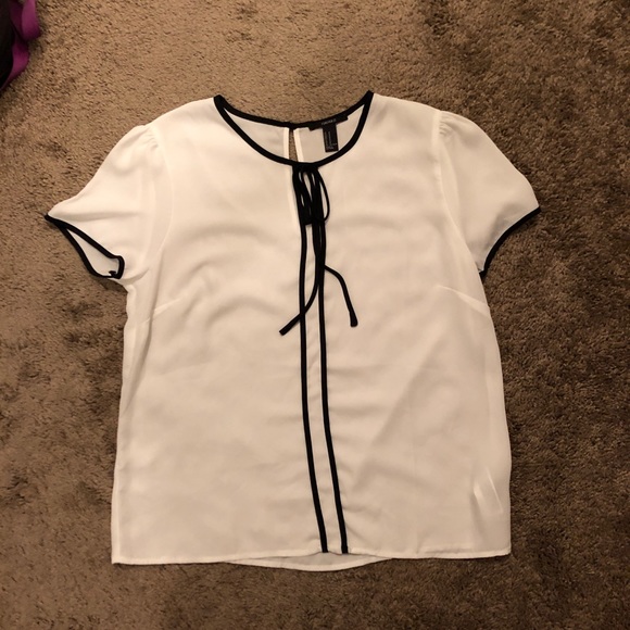Forever 21 Tops - White blouse with black tie in front